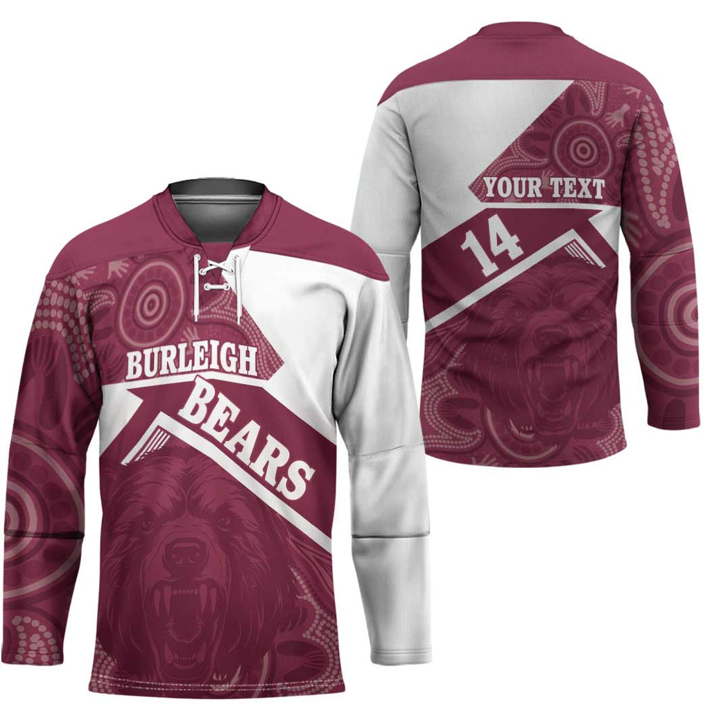 Burleigh Rugby Custom Hockey Jersey Go Bears Maroon Aboriginal Art - Aussie Hoodie