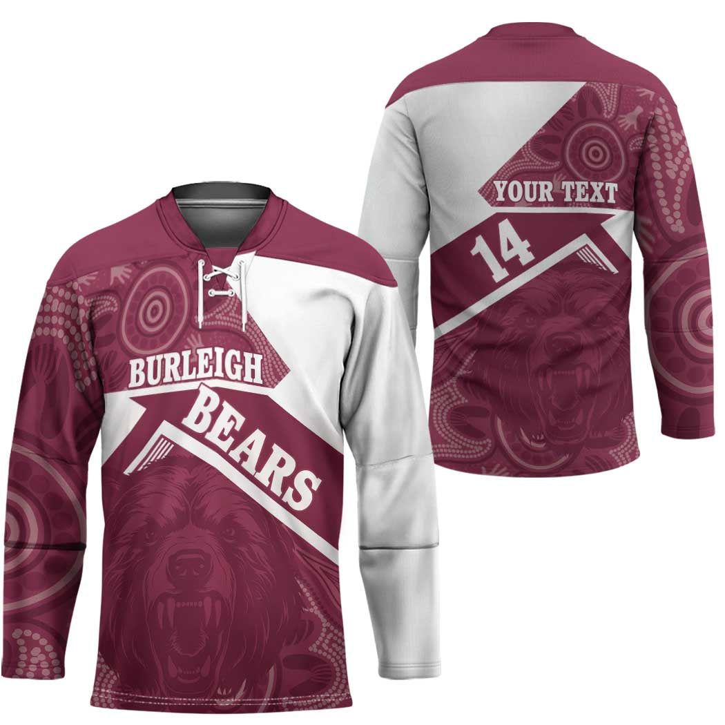 Burleigh Rugby Custom Hockey Jersey Go Bears Maroon Aboriginal Art - Aussie Hoodie