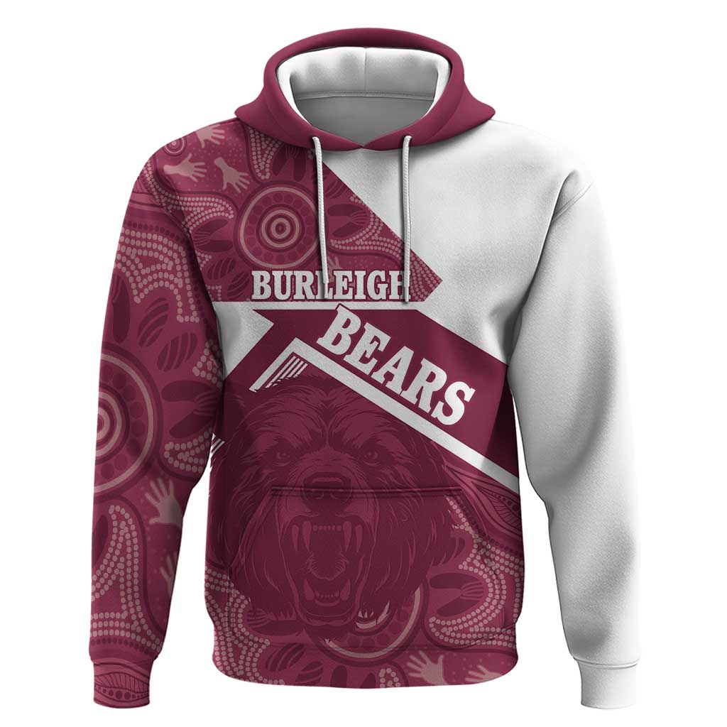 Burleigh Rugby Custom Hoodie Go Bears Maroon Aboriginal Art - Aussie Hoodie