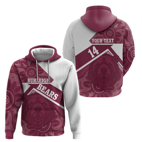 Burleigh Rugby Custom Hoodie Go Bears Maroon Aboriginal Art - Aussie Hoodie