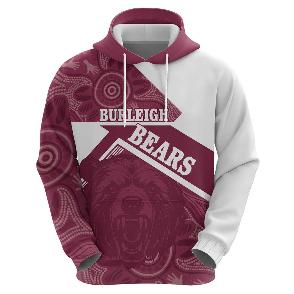 Burleigh Rugby Custom Hoodie Go Bears Maroon Aboriginal Art - Aussie Hoodie
