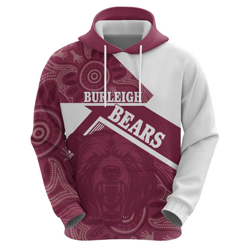 Burleigh Rugby Custom Hoodie Go Bears Maroon Aboriginal Art - Aussie Hoodie
