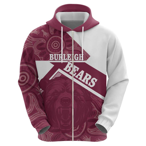 Burleigh Rugby Custom Hoodie Go Bears Maroon Aboriginal Art - Aussie Hoodie