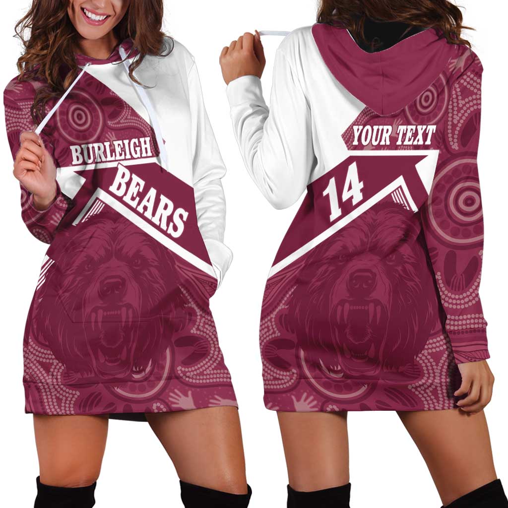 Burleigh Rugby Custom Hoodie Dress Go Bears Maroon Aboriginal Art - Aussie Hoodie