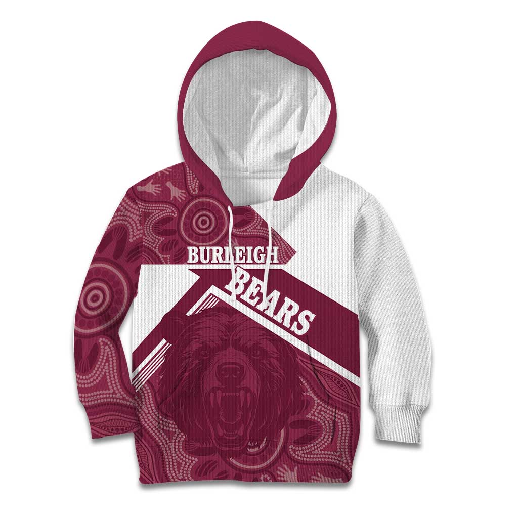 Burleigh Rugby Custom Kid Hoodie Go Bears Maroon Aboriginal Art - Aussie Hoodie