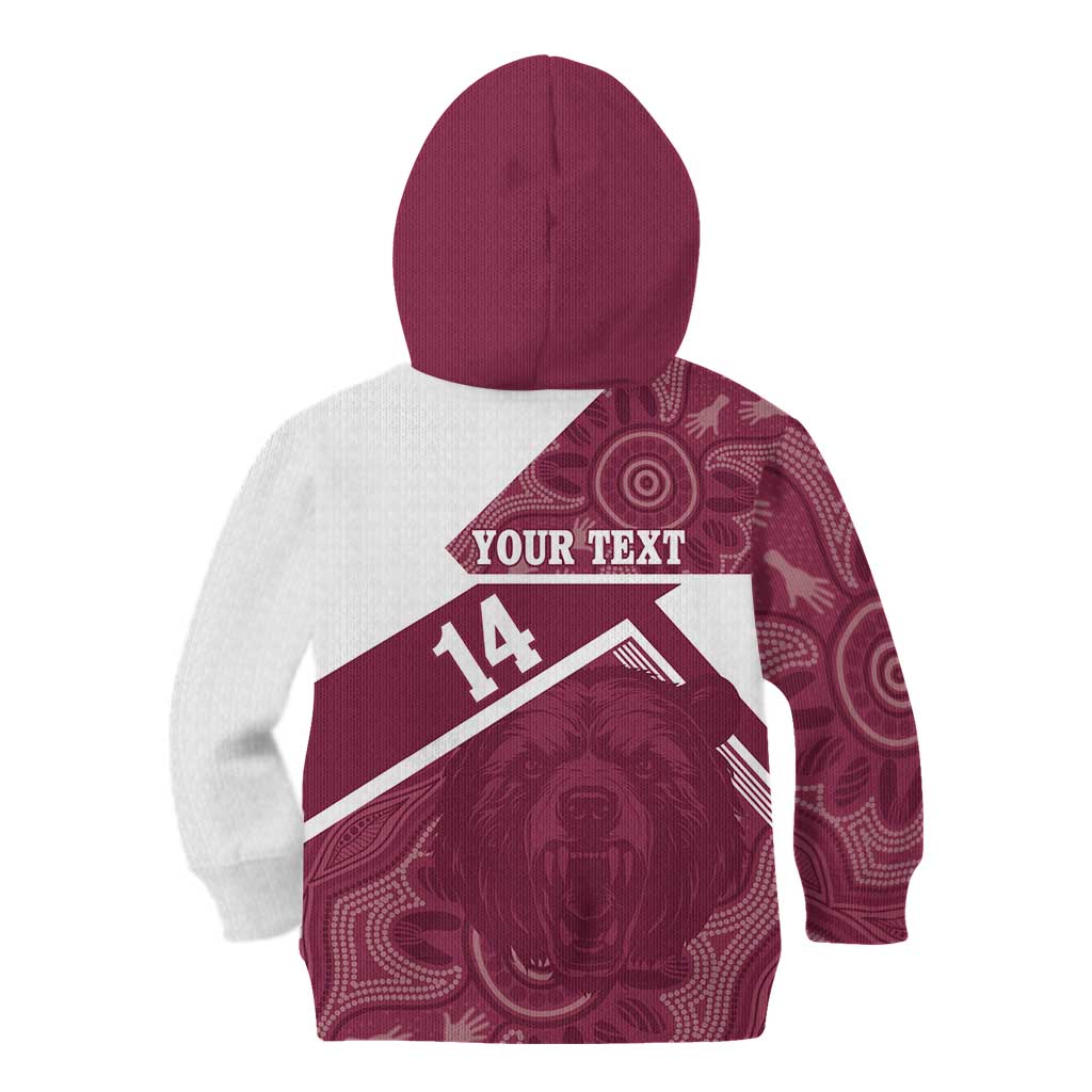 Burleigh Rugby Custom Kid Hoodie Go Bears Maroon Aboriginal Art - Aussie Hoodie