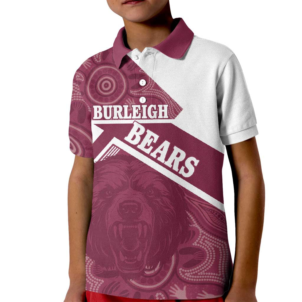 Burleigh Rugby Custom Kid Polo Shirt Go Bears Maroon Aboriginal Art - Aussie Hoodie