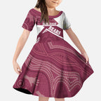 Burleigh Rugby Custom Kid Short Sleeve Dress Go Bears Maroon Aboriginal Art - Aussie Hoodie