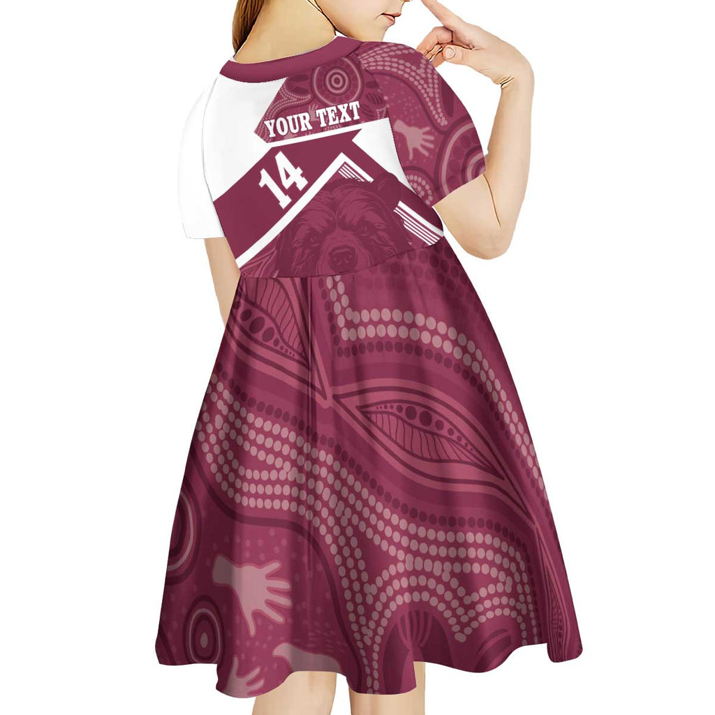 Burleigh Rugby Custom Kid Short Sleeve Dress Go Bears Maroon Aboriginal Art - Aussie Hoodie