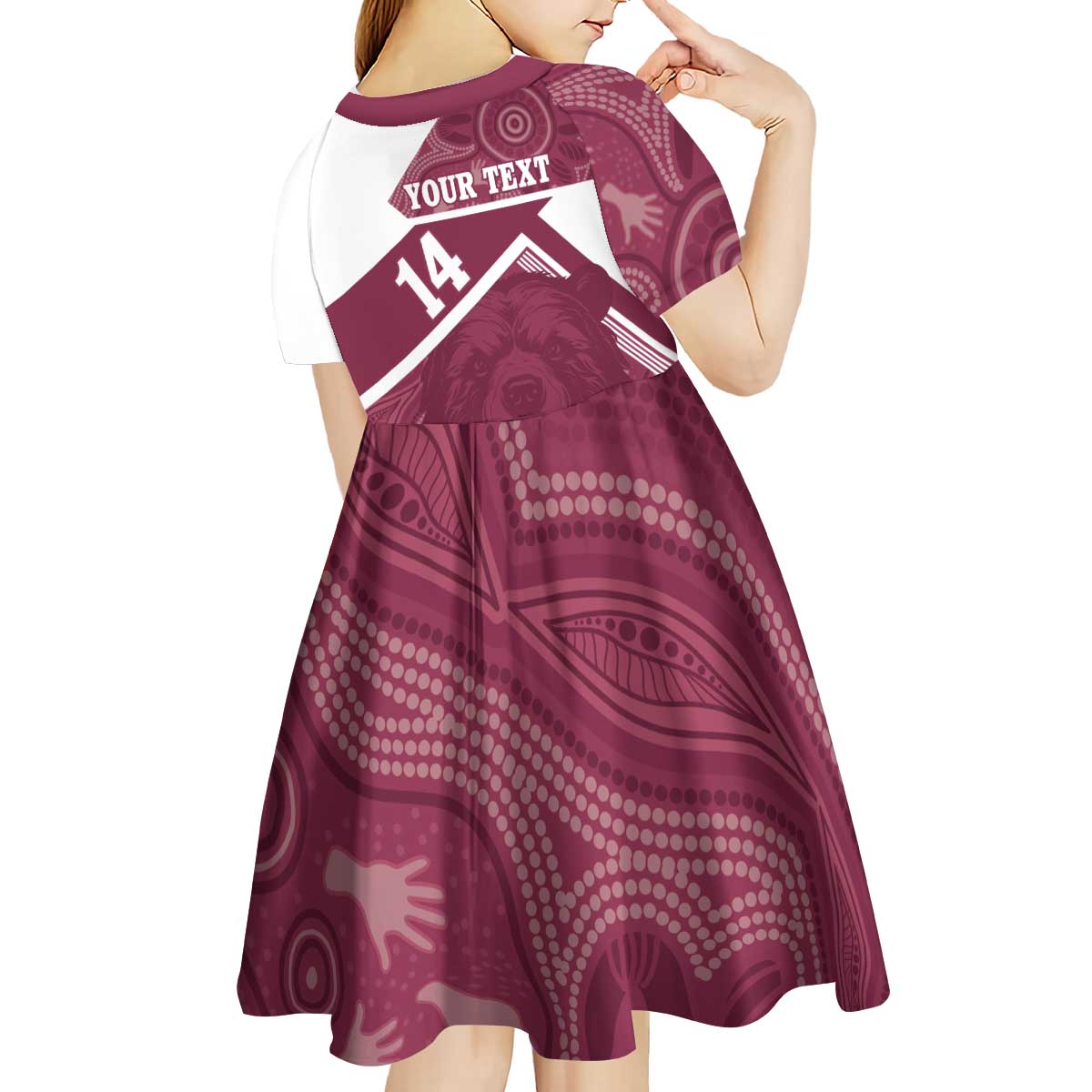 Burleigh Rugby Custom Kid Short Sleeve Dress Go Bears Maroon Aboriginal Art - Aussie Hoodie