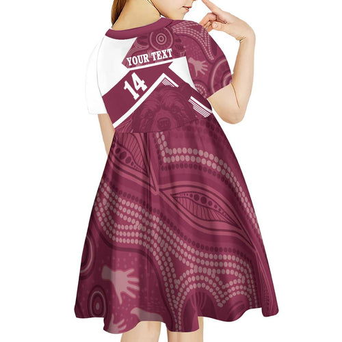 Burleigh Rugby Custom Kid Short Sleeve Dress Go Bears Maroon Aboriginal Art - Aussie Hoodie
