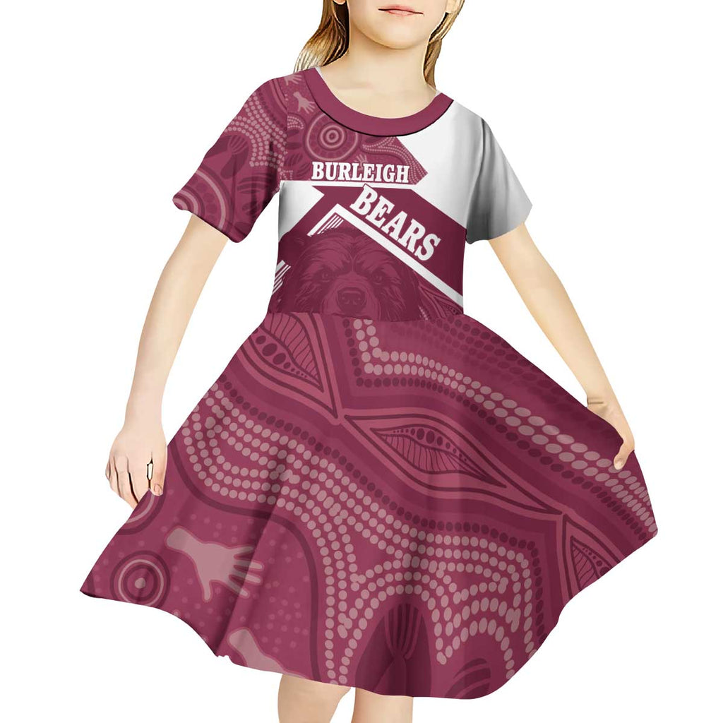 Burleigh Rugby Custom Kid Short Sleeve Dress Go Bears Maroon Aboriginal Art - Aussie Hoodie