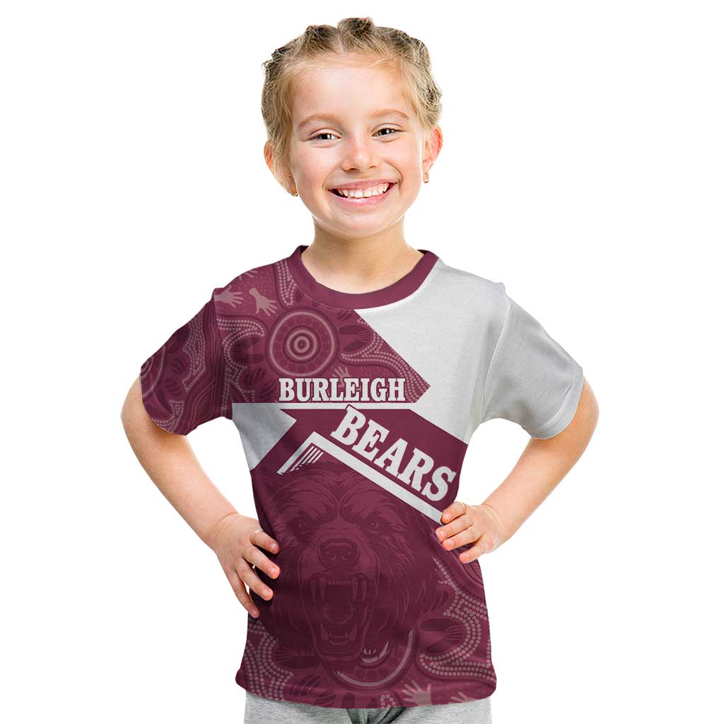 Burleigh Rugby Custom Kid T Shirt Go Bears Maroon Aboriginal Art - Aussie Hoodie