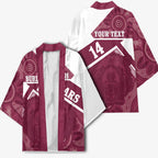 Burleigh Rugby Custom Kimono Go Bears Maroon Aboriginal Art - Aussie Hoodie
