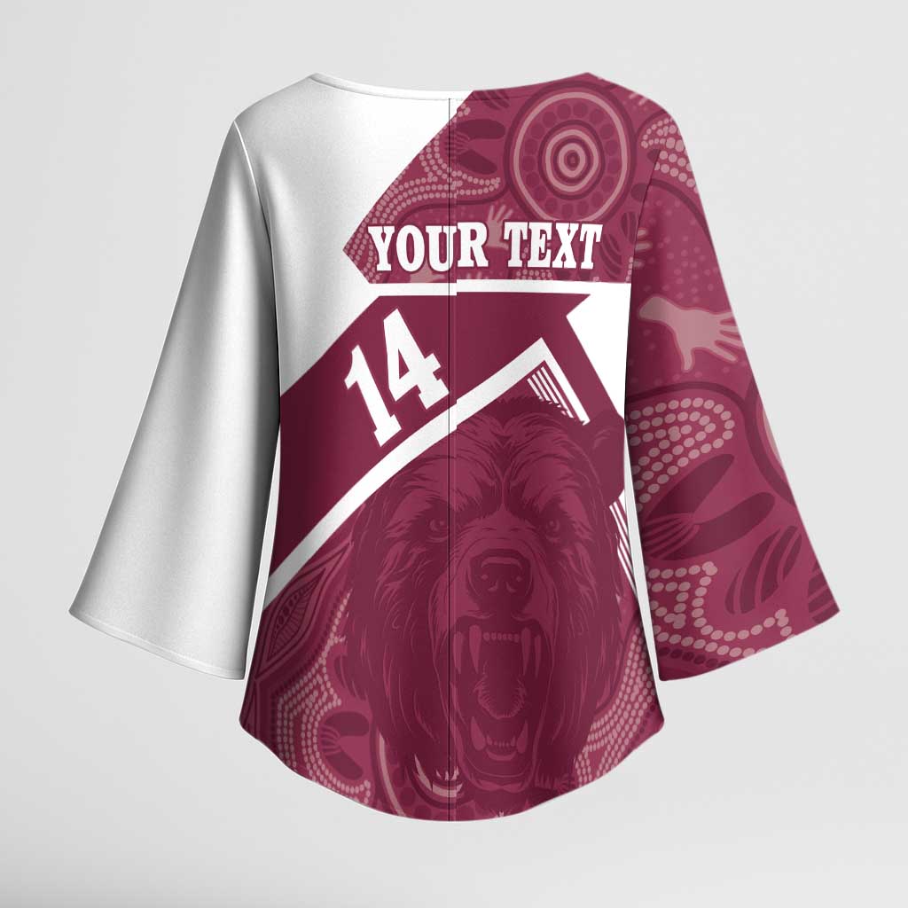 Burleigh Rugby Custom Kimono Sleeve Blouse Go Bears Maroon Aboriginal Art - Aussie Hoodie
