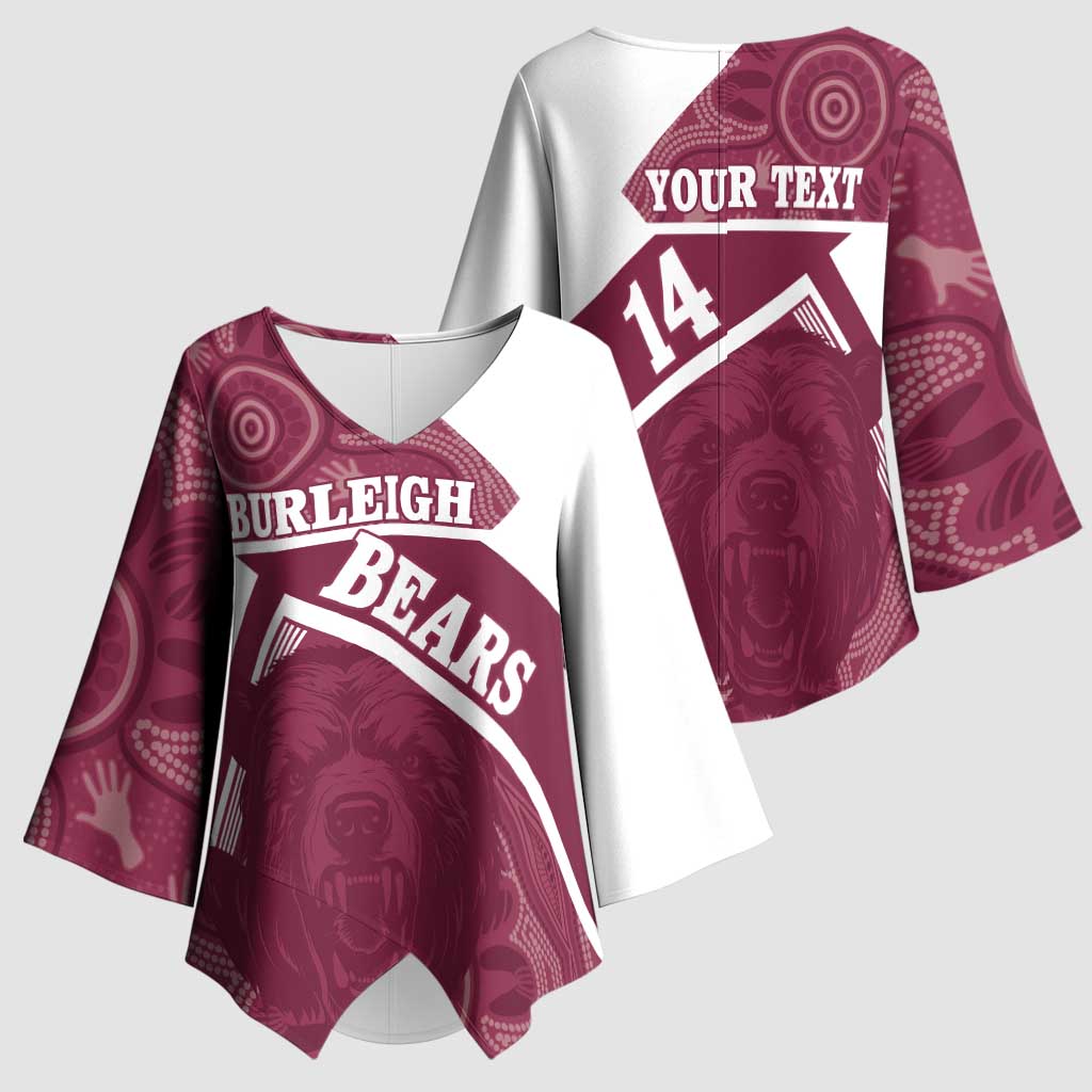 Burleigh Rugby Custom Kimono Sleeve Blouse Go Bears Maroon Aboriginal Art - Aussie Hoodie