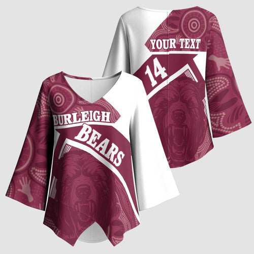 Burleigh Rugby Custom Kimono Sleeve Blouse Go Bears Maroon Aboriginal Art - Aussie Hoodie