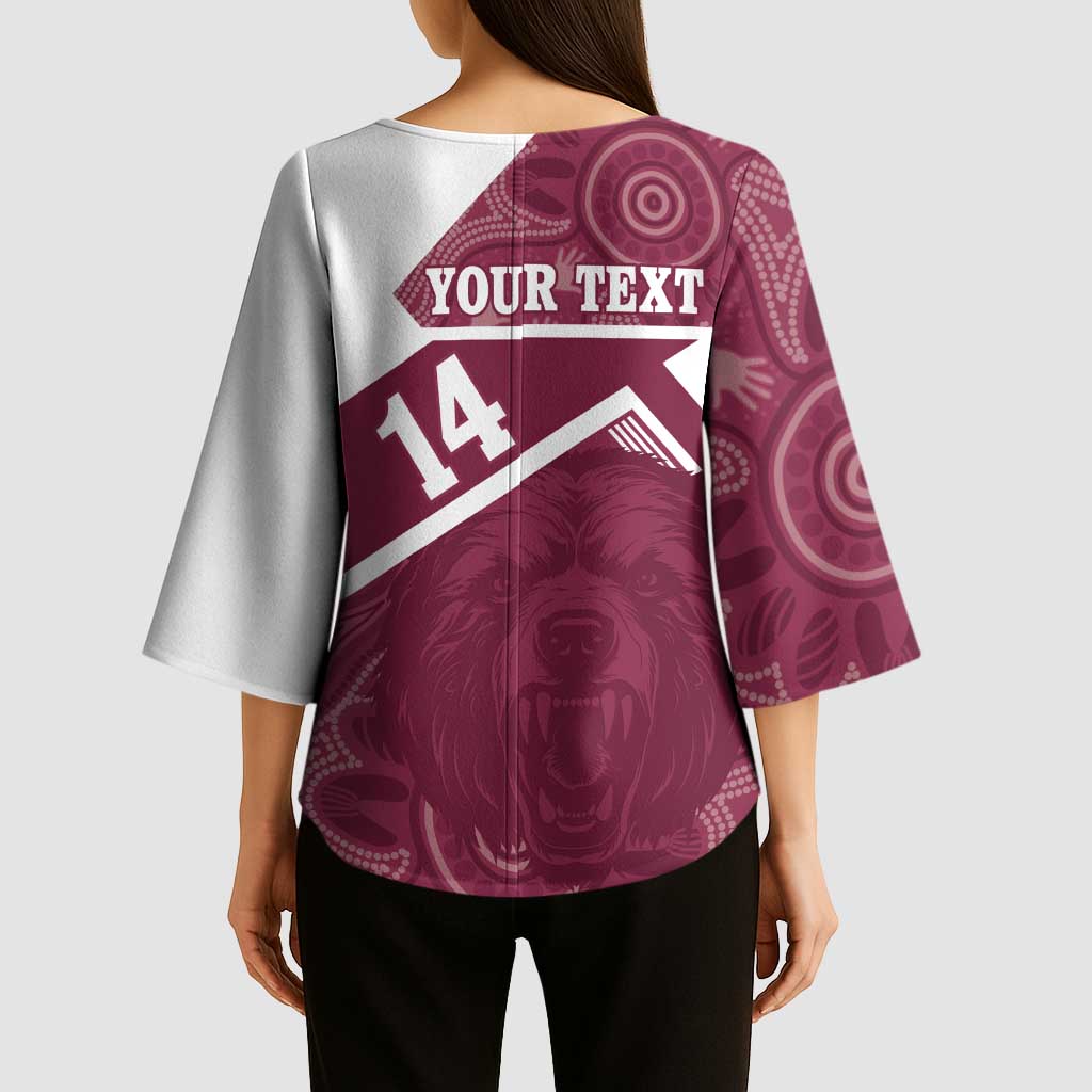 Burleigh Rugby Custom Kimono Sleeve Blouse Go Bears Maroon Aboriginal Art - Aussie Hoodie