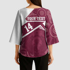 Burleigh Rugby Custom Kimono Sleeve Blouse Go Bears Maroon Aboriginal Art - Aussie Hoodie