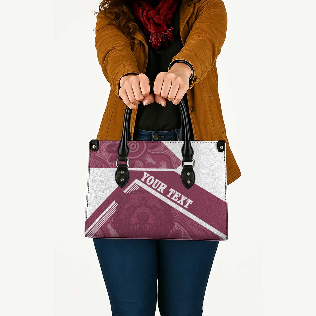 Burleigh Rugby Custom Leather Bag Go Bears Maroon Aboriginal Art - Aussie Hoodie
