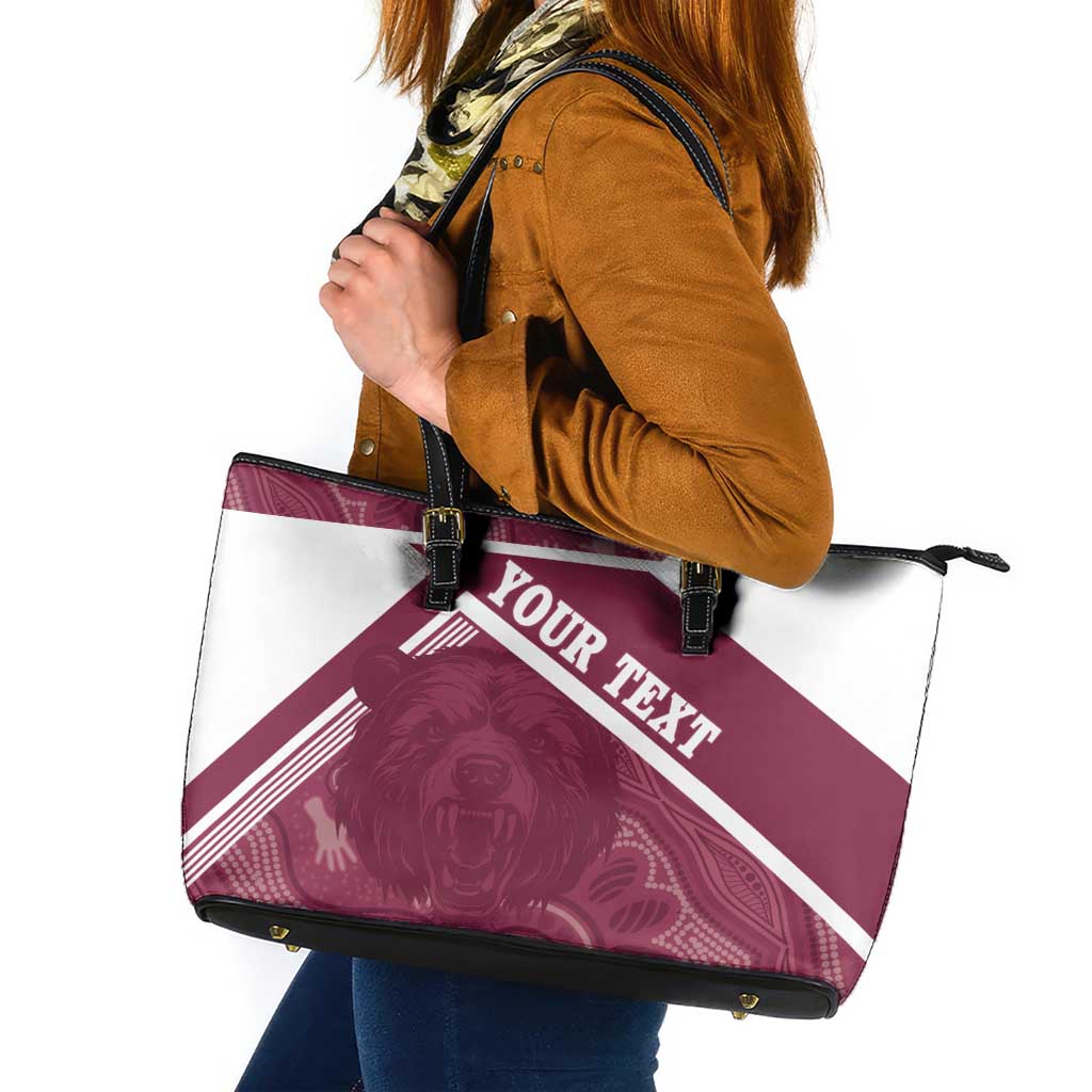 Burleigh Rugby Custom Leather Tote Bag Go Bears Maroon Aboriginal Art - Aussie Hoodie