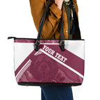 Burleigh Rugby Custom Leather Tote Bag Go Bears Maroon Aboriginal Art - Aussie Hoodie