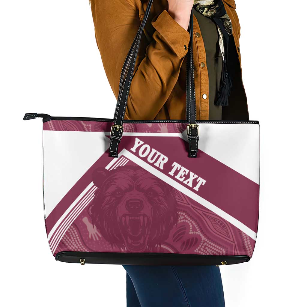 Burleigh Rugby Custom Leather Tote Bag Go Bears Maroon Aboriginal Art - Aussie Hoodie