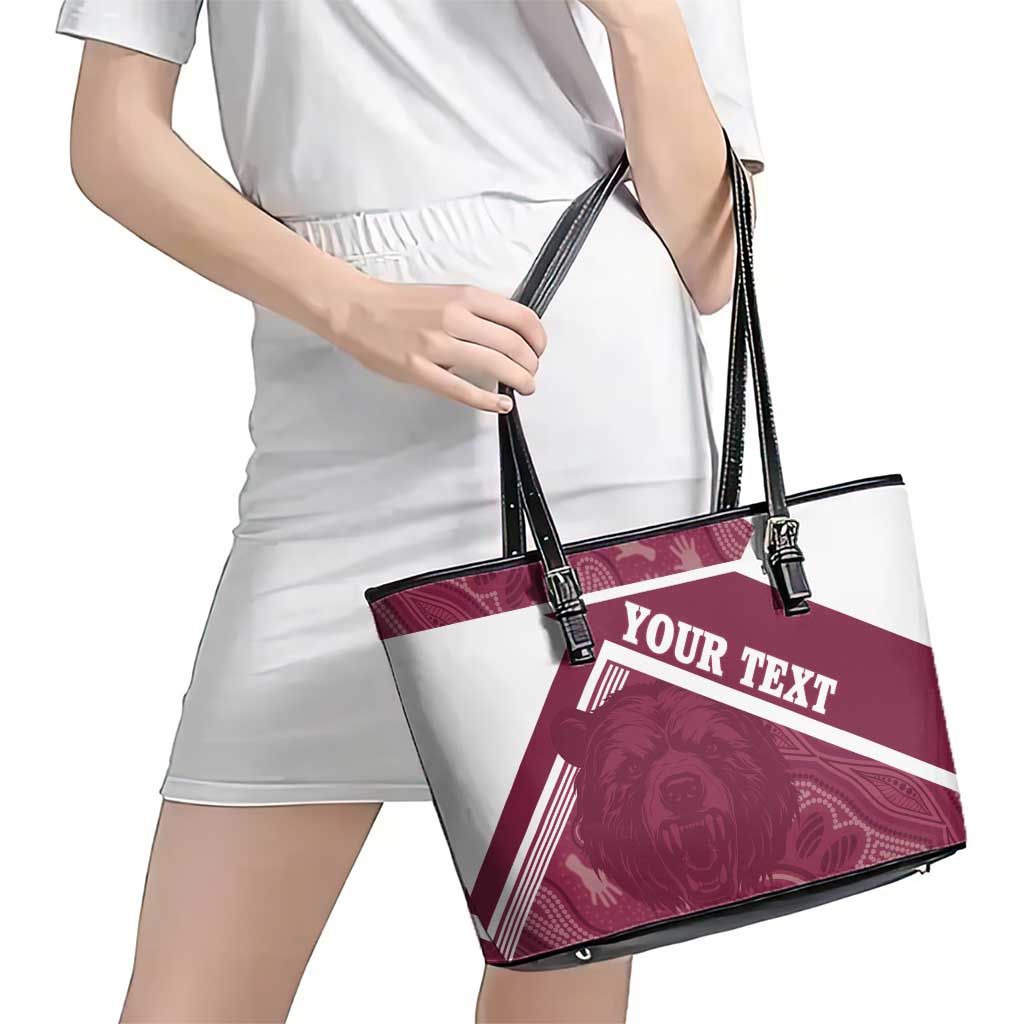 Burleigh Rugby Custom Leather Tote Bag Go Bears Maroon Aboriginal Art - Aussie Hoodie