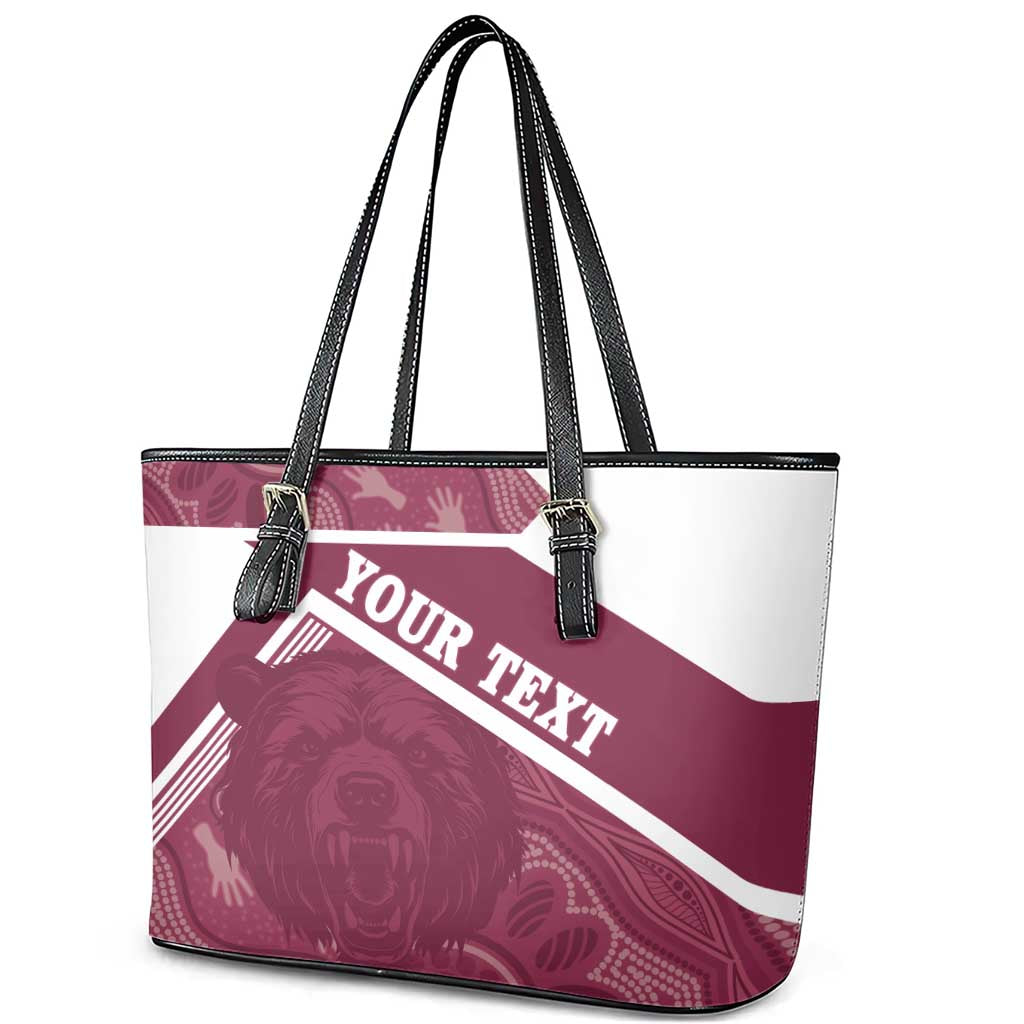Burleigh Rugby Custom Leather Tote Bag Go Bears Maroon Aboriginal Art - Aussie Hoodie