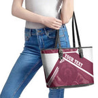 Burleigh Rugby Custom Leather Tote Bag Go Bears Maroon Aboriginal Art - Aussie Hoodie