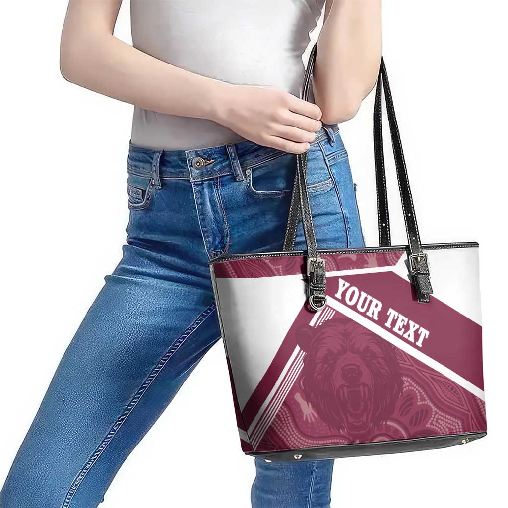 Burleigh Rugby Custom Leather Tote Bag Go Bears Maroon Aboriginal Art - Aussie Hoodie