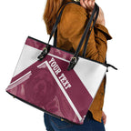 Burleigh Rugby Custom Leather Tote Bag Go Bears Maroon Aboriginal Art - Aussie Hoodie