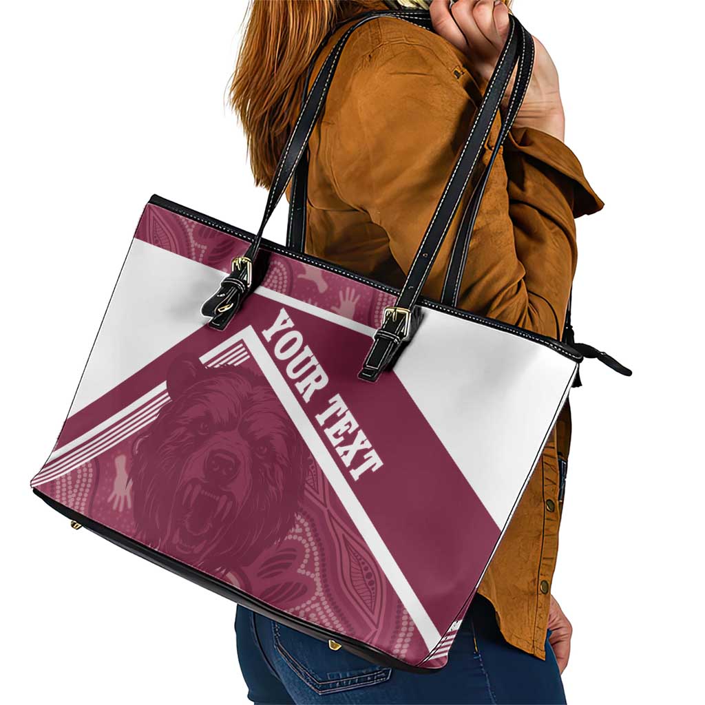 Burleigh Rugby Custom Leather Tote Bag Go Bears Maroon Aboriginal Art - Aussie Hoodie