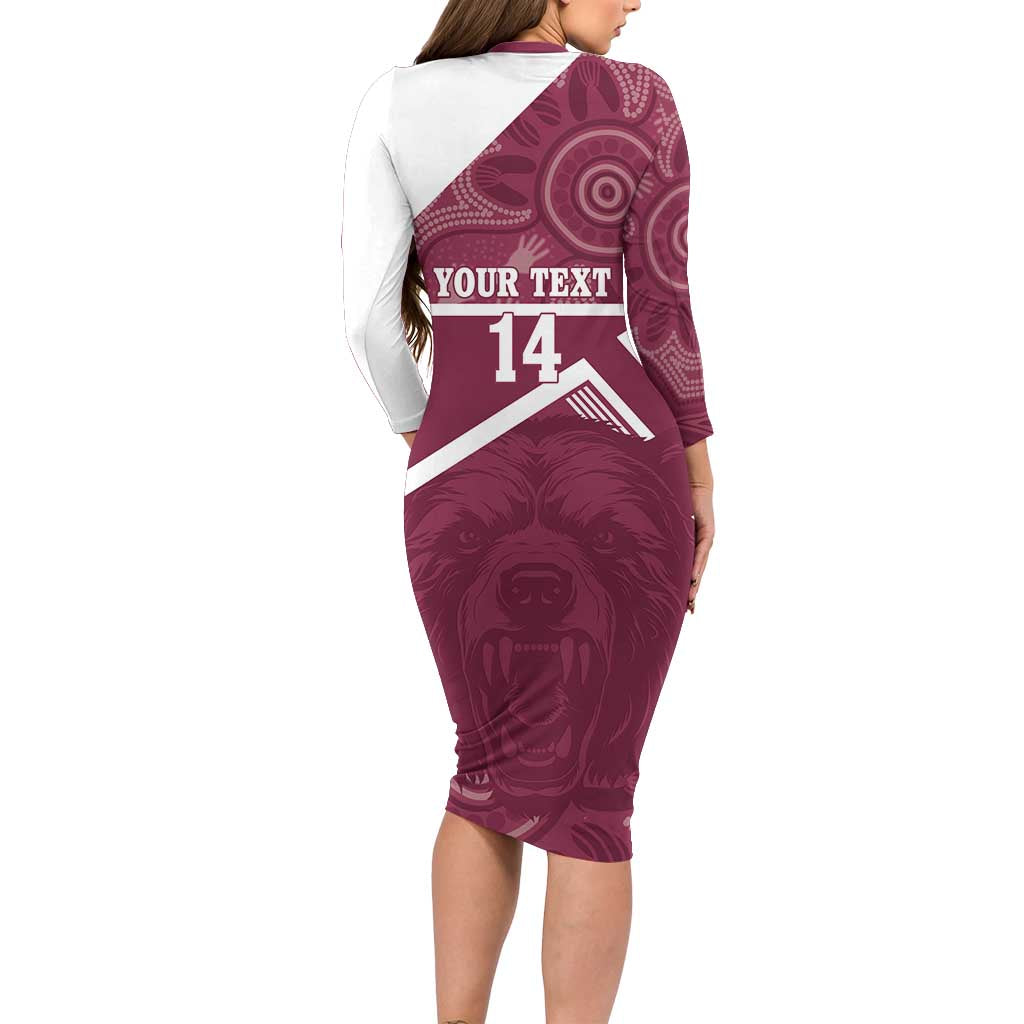 Burleigh Rugby Custom Long Sleeve Bodycon Dress Go Bears Maroon Aboriginal Art - Aussie Hoodie