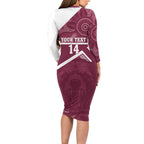 Burleigh Rugby Custom Long Sleeve Bodycon Dress Go Bears Maroon Aboriginal Art - Aussie Hoodie