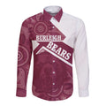 Burleigh Rugby Custom Long Sleeve Button Shirt Go Bears Maroon Aboriginal Art - Aussie Hoodie