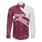 Burleigh Rugby Custom Long Sleeve Button Shirt Go Bears Maroon Aboriginal Art - Aussie Hoodie