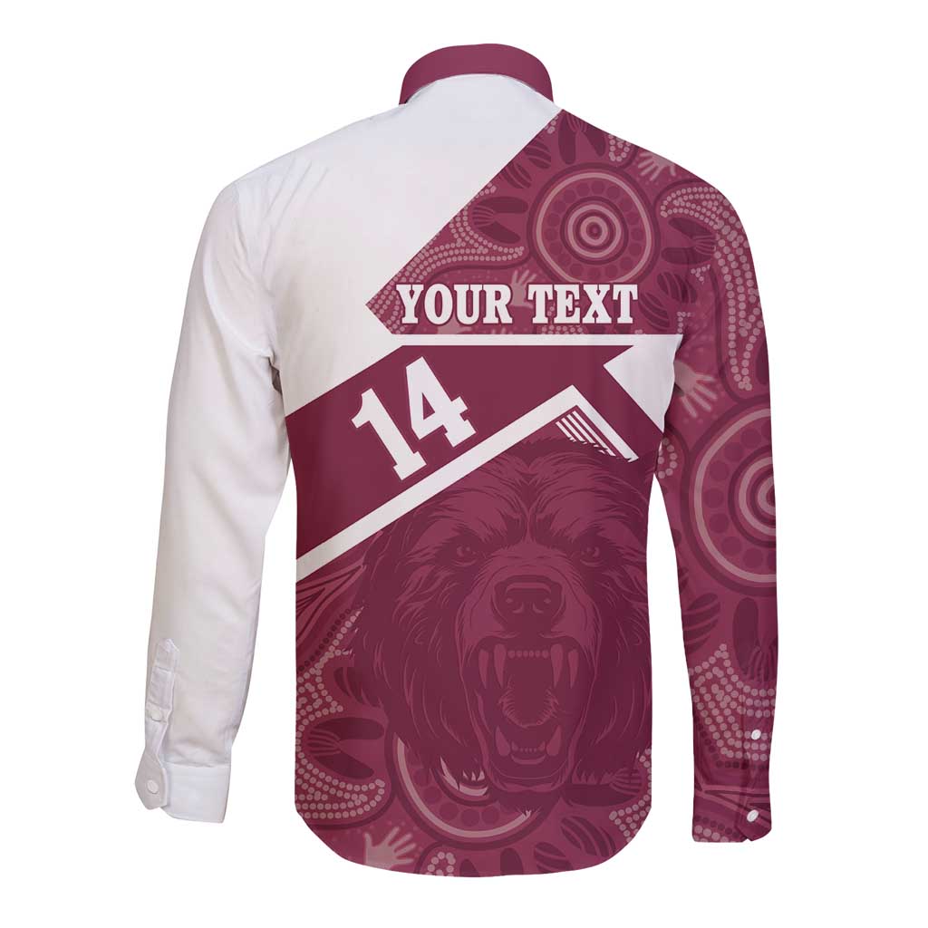 Burleigh Rugby Custom Long Sleeve Button Shirt Go Bears Maroon Aboriginal Art - Aussie Hoodie