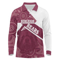 Burleigh Rugby Custom Long Sleeve Polo Shirt Go Bears Maroon Aboriginal Art - Aussie Hoodie