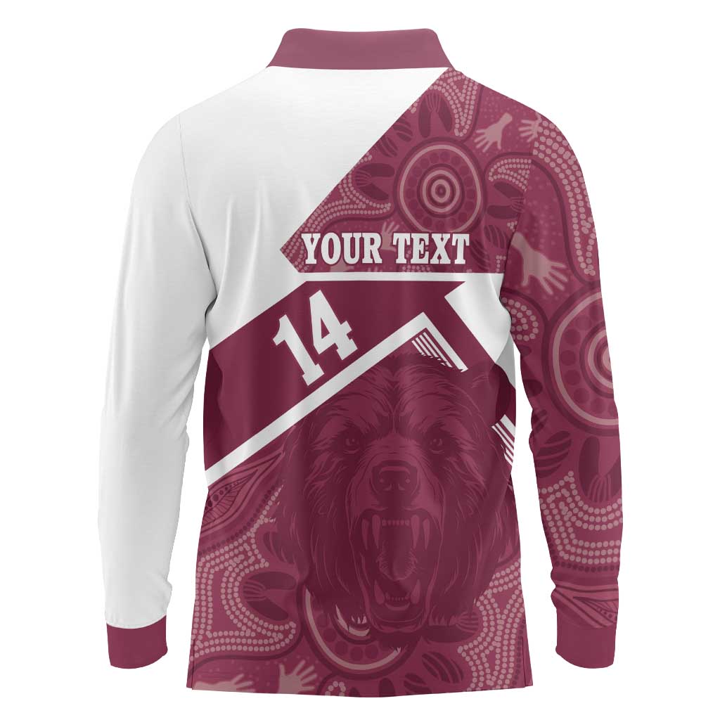 Burleigh Rugby Custom Long Sleeve Polo Shirt Go Bears Maroon Aboriginal Art - Aussie Hoodie