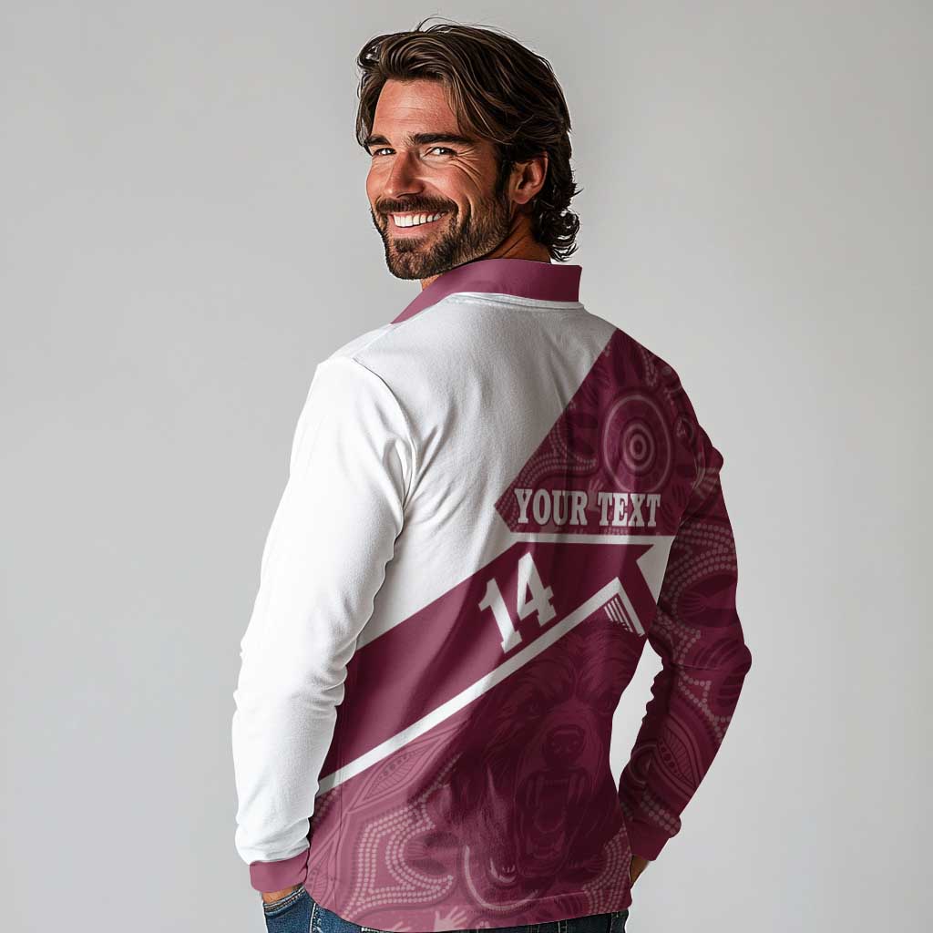 Burleigh Rugby Custom Long Sleeve Polo Shirt Go Bears Maroon Aboriginal Art - Aussie Hoodie