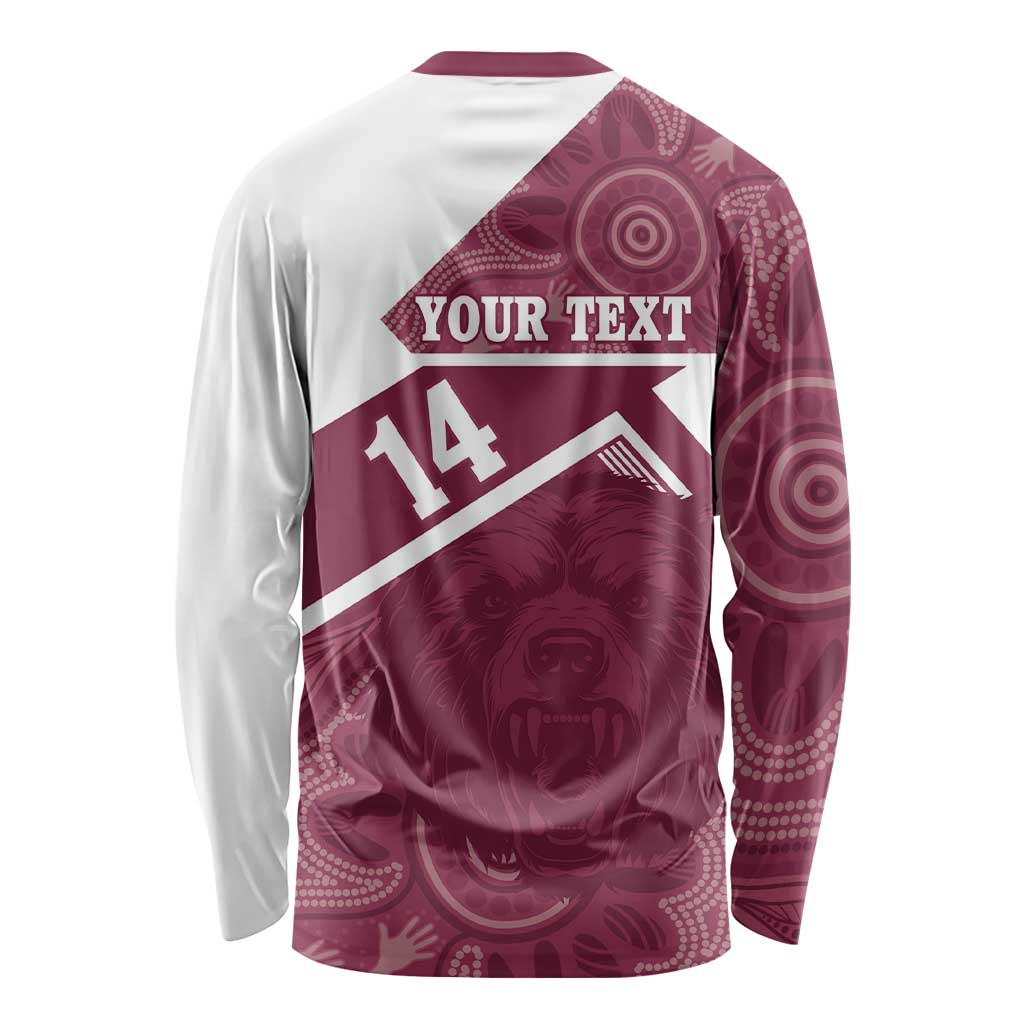 Burleigh Rugby Custom Long Sleeve Shirt Go Bears Maroon Aboriginal Art - Aussie Hoodie