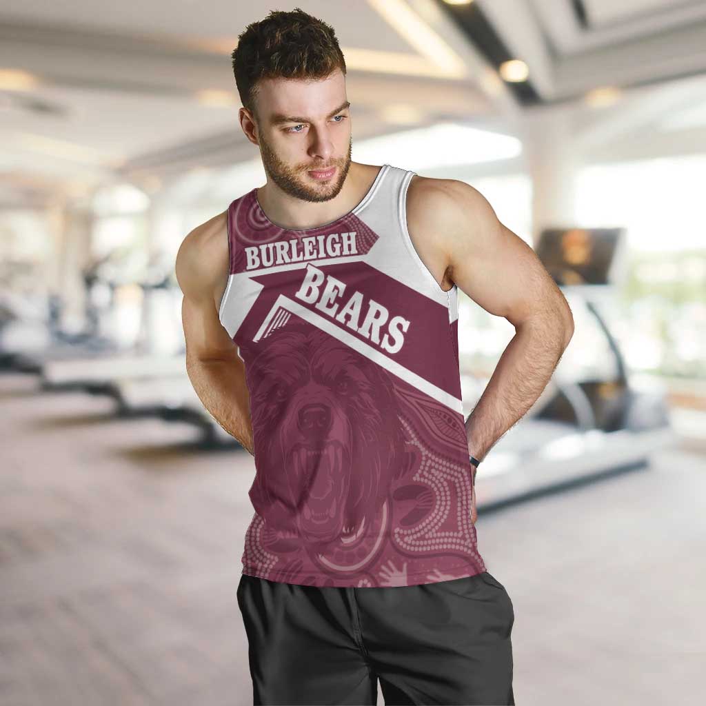 Burleigh Rugby Custom Men Tank Top Go Bears Maroon Aboriginal Art - Aussie Hoodie