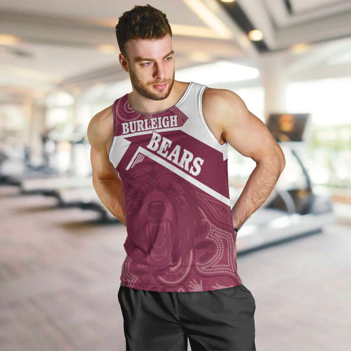 Burleigh Rugby Custom Men Tank Top Go Bears Maroon Aboriginal Art - Aussie Hoodie