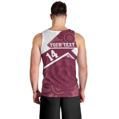 Burleigh Rugby Custom Men Tank Top Go Bears Maroon Aboriginal Art - Aussie Hoodie