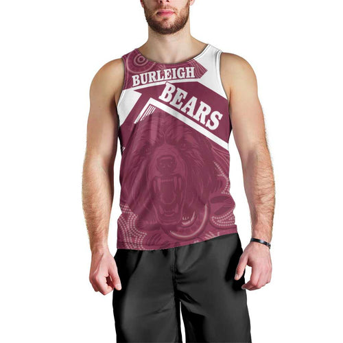Burleigh Rugby Custom Men Tank Top Go Bears Maroon Aboriginal Art - Aussie Hoodie