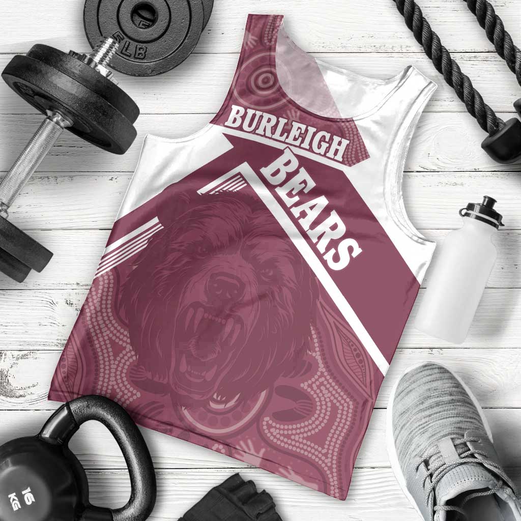 Burleigh Rugby Custom Men Tank Top Go Bears Maroon Aboriginal Art - Aussie Hoodie