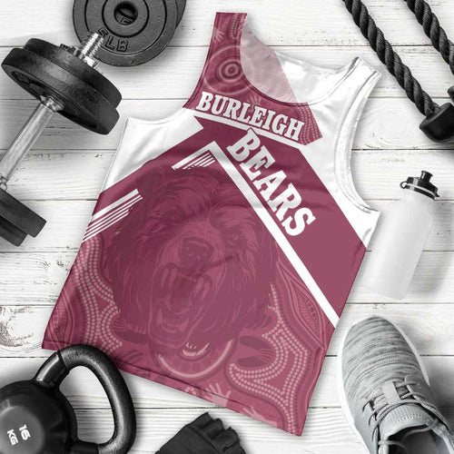 Burleigh Rugby Custom Men Tank Top Go Bears Maroon Aboriginal Art - Aussie Hoodie