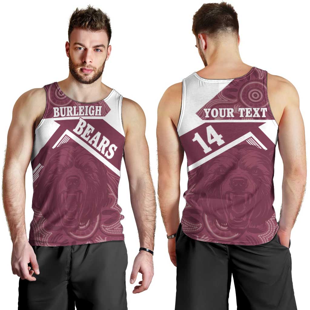 Burleigh Rugby Custom Men Tank Top Go Bears Maroon Aboriginal Art - Aussie Hoodie