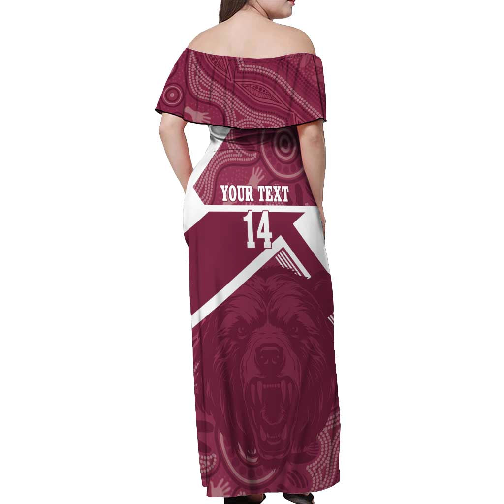 Burleigh Rugby Custom Off Shoulder Maxi Dress Go Bears Maroon Aboriginal Art - Aussie Hoodie